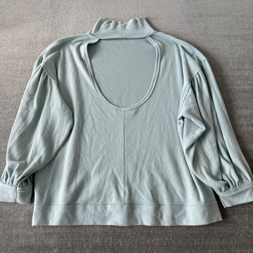 Free People Winnie Turtle Neck Tunic Women M Blue Back Cutout Waffle Knit Casual